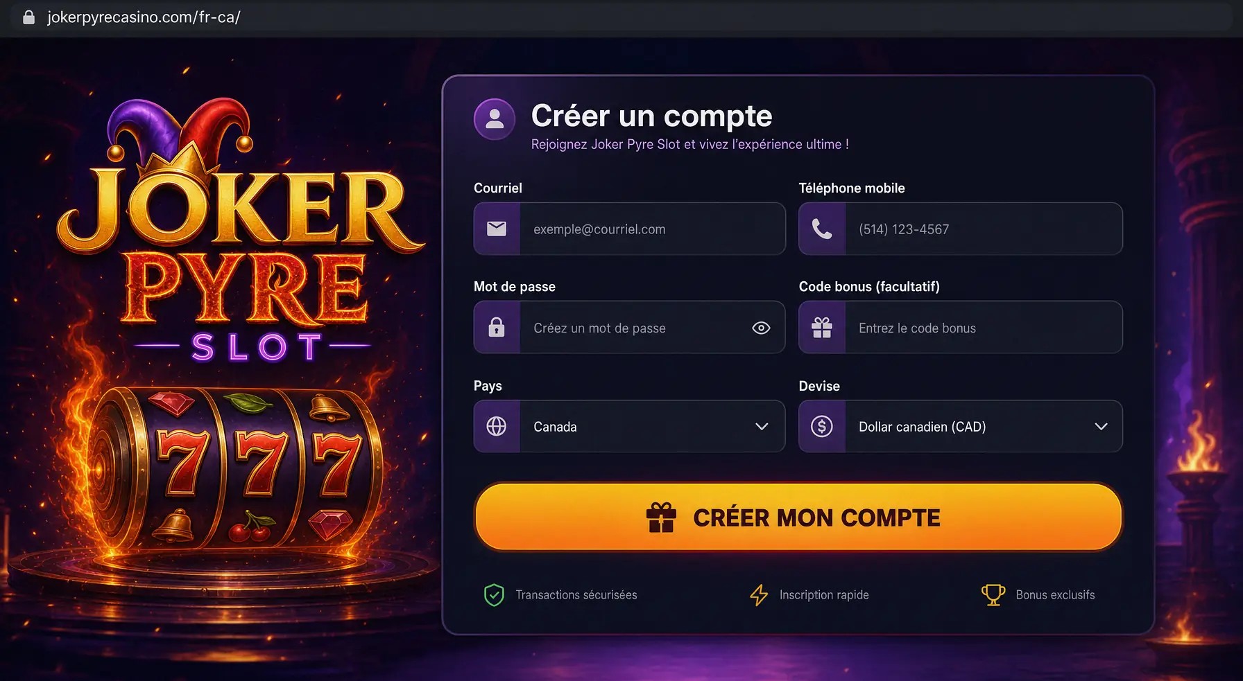 Sign-up and registration screen for Win Airlines Casino online casino, localized for CA.